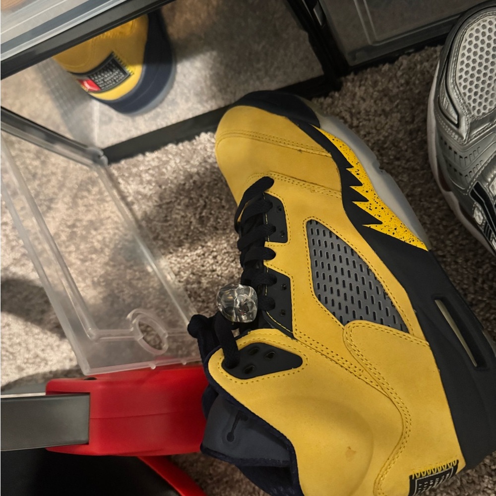 Michigan 5s Yellow and Blue Sneakers